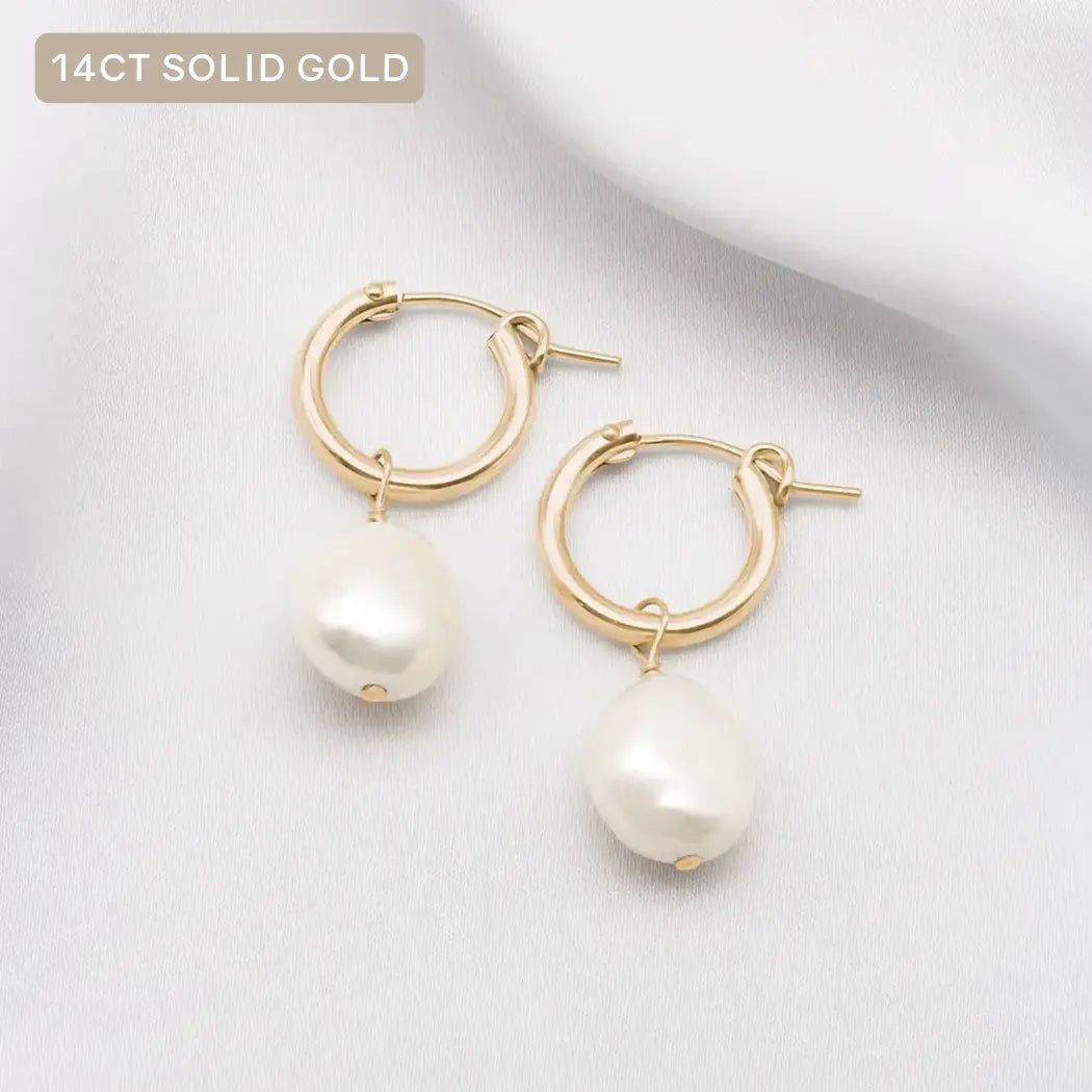 Sia 14ct Solid Gold Pearl Hoop Earrings