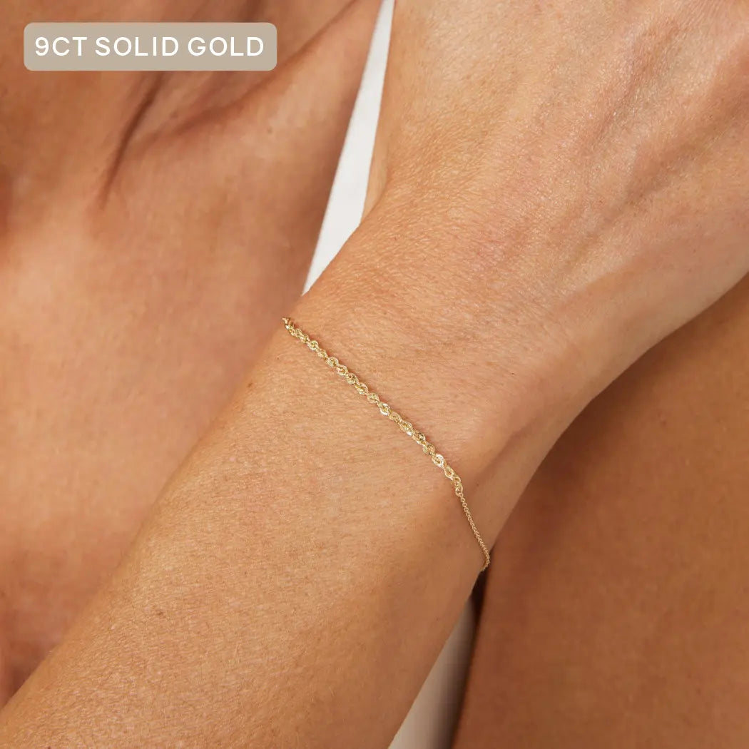 9ct Solid Gold Lover's Rope Chain Bracelet