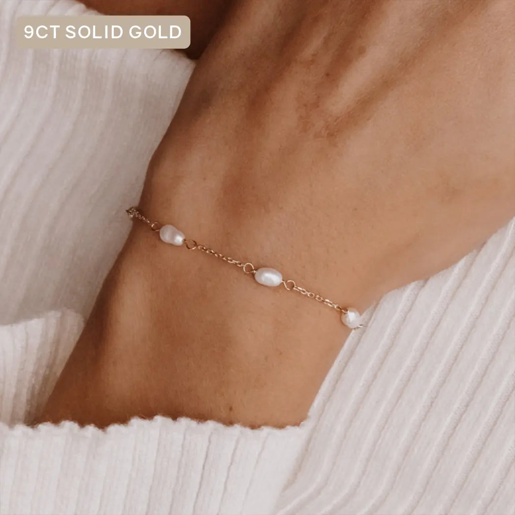 9ct Solid Gold Small Pearl Satellite Chain Bracelet