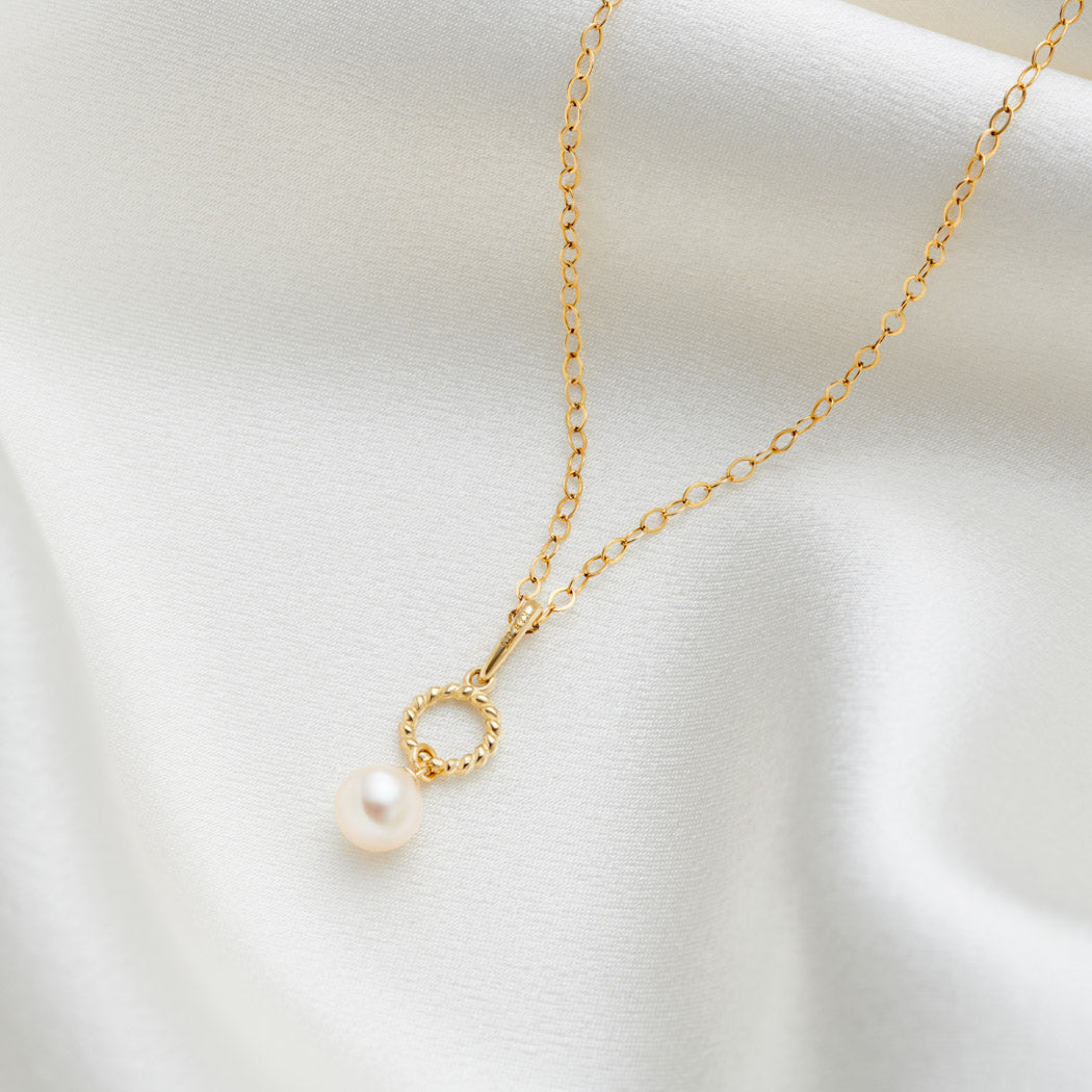 9ct Solid Gold Tiny Twisted Open Circle Pearl Drop Pendant Necklace - Carrie