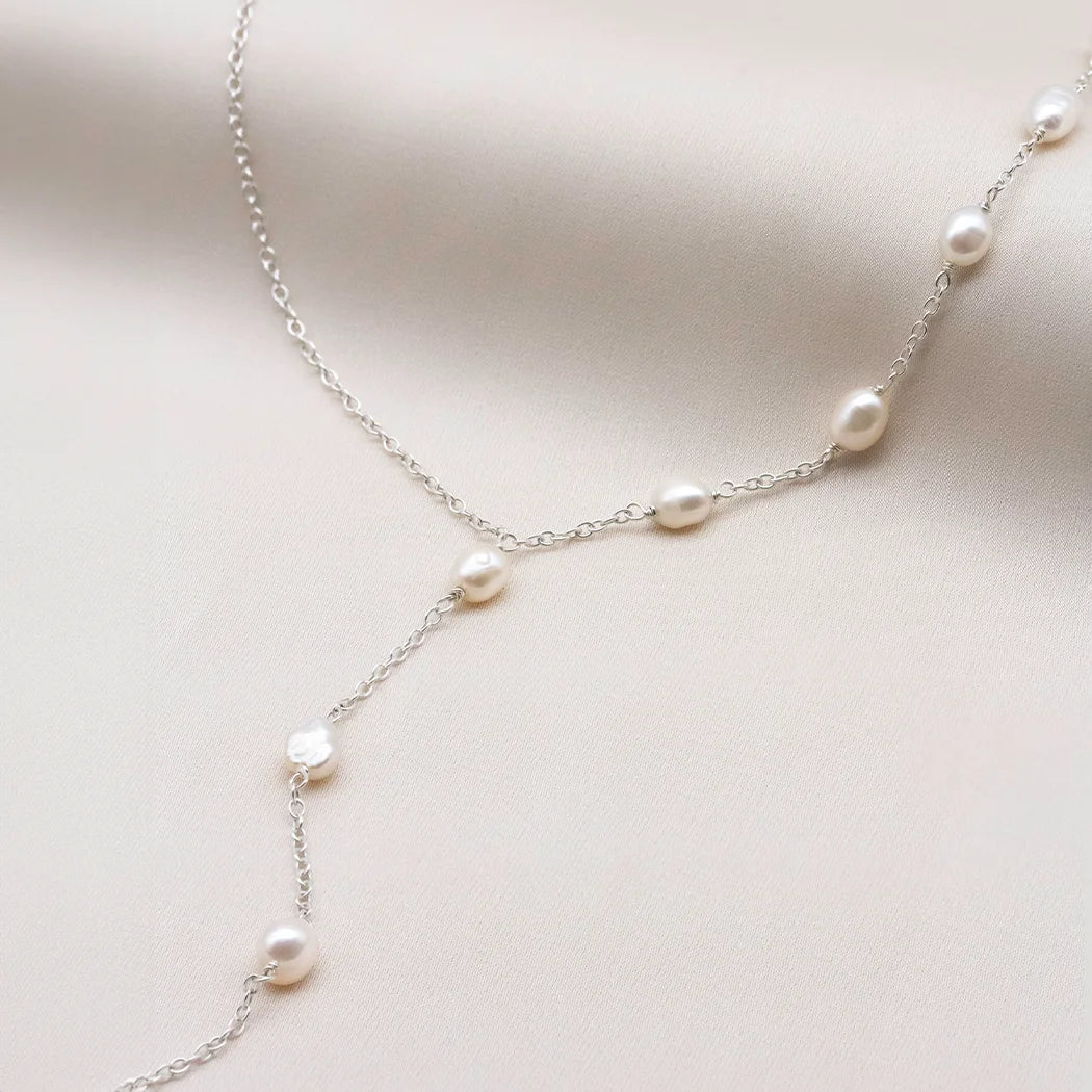 Asymmetric Lariat Pearl Necklace - Alyssa