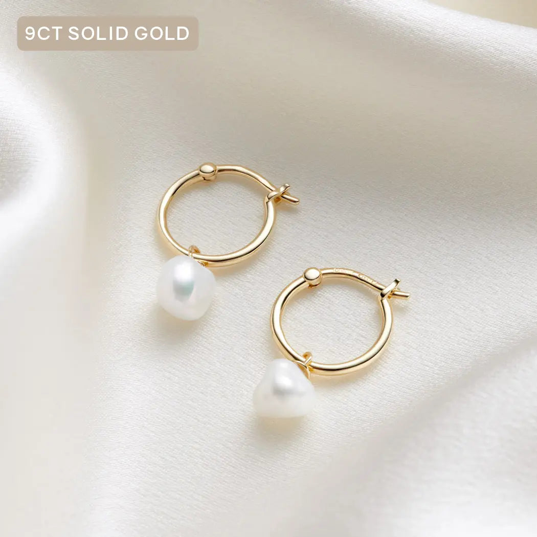 9ct Solid Gold Keshi Pearl 12mm Hoop Earring