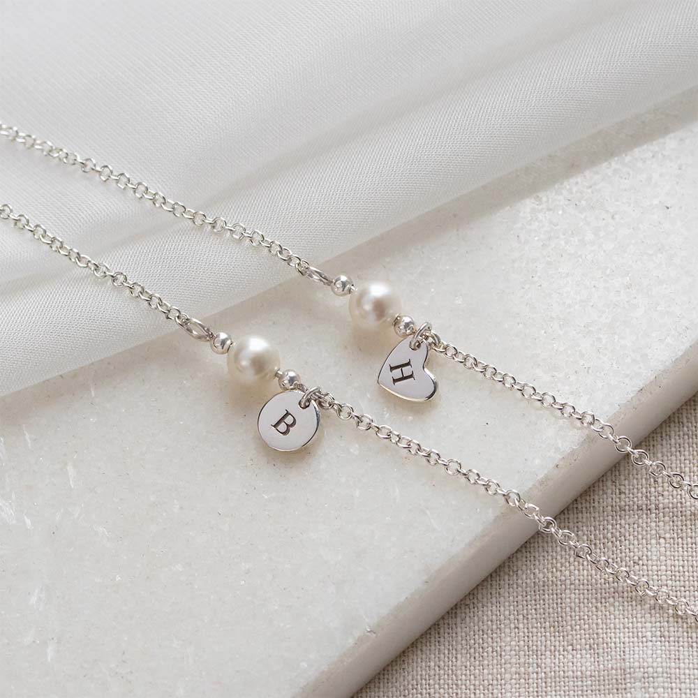 Pearl & Initial Charm Bracelet (Heart or Coin)