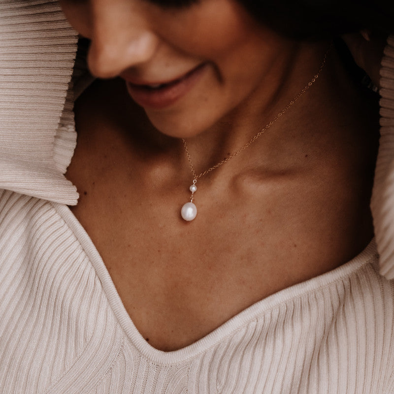 Double Pearl Drop Necklace - Athena