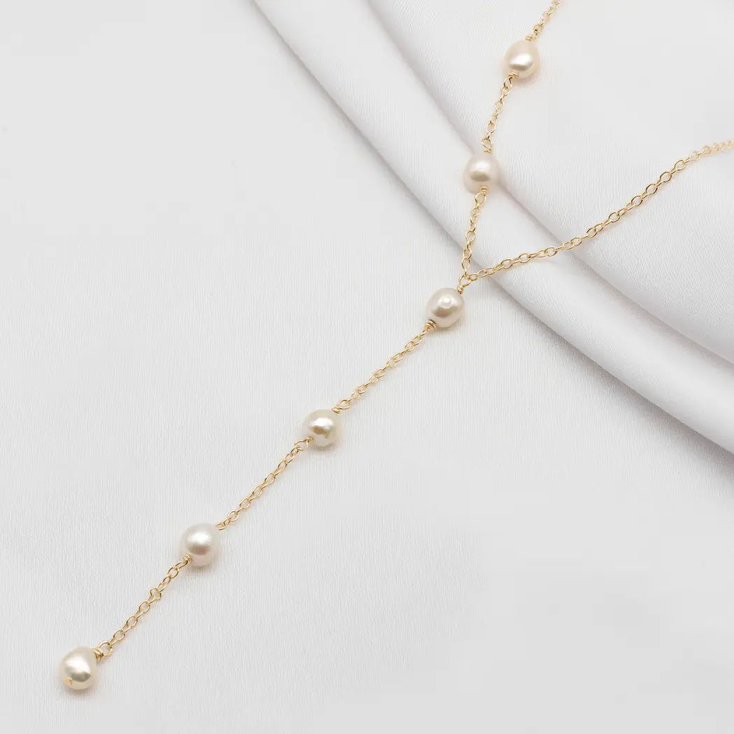 Asymmetric Lariat Pearl Necklace - Alyssa