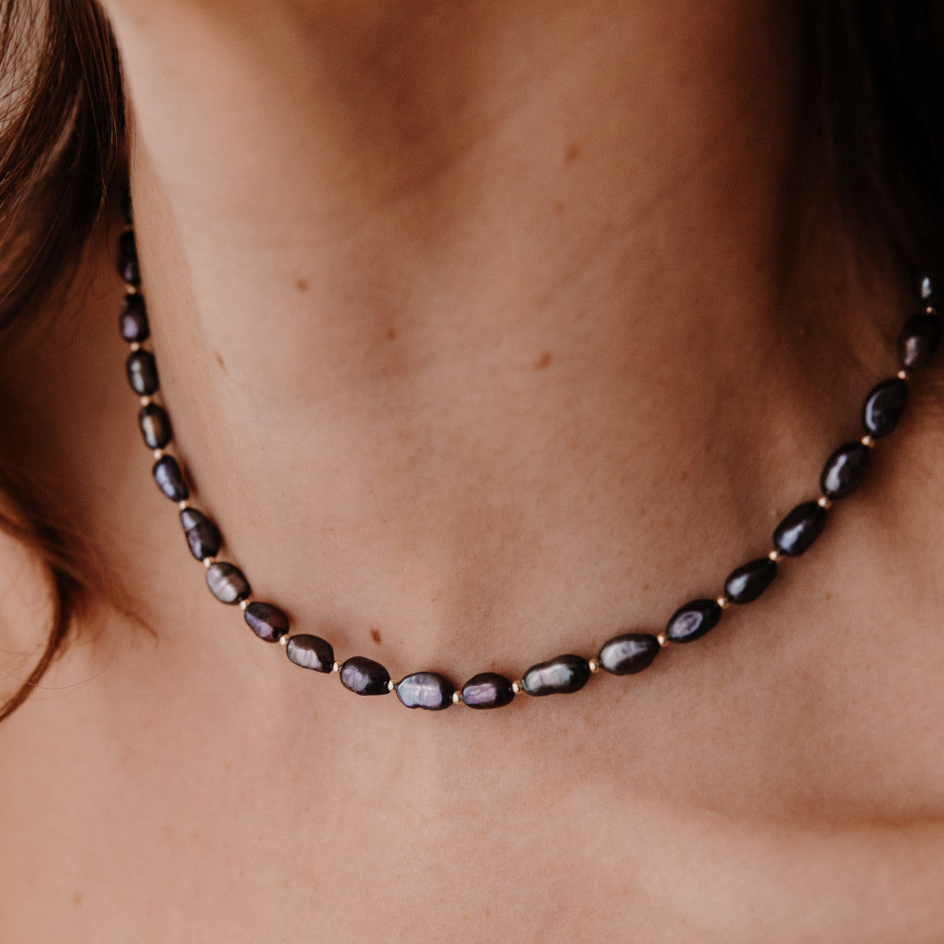 Black Baroque Pearl and Bead Necklace