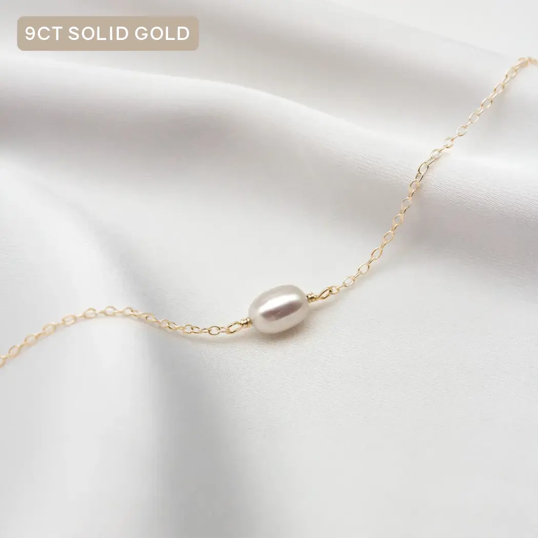 9ct Solid Gold Mini Cara Single Pearl Choker Necklace