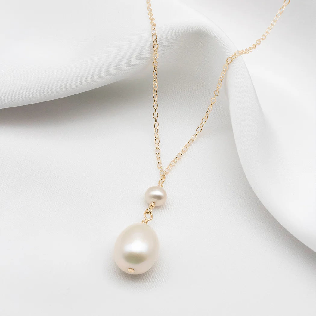 Double Pearl Drop Necklace - Athena