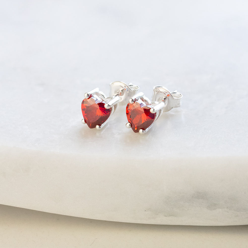 Birthstone Heart Stud Earrings (Select Your Birthstone)