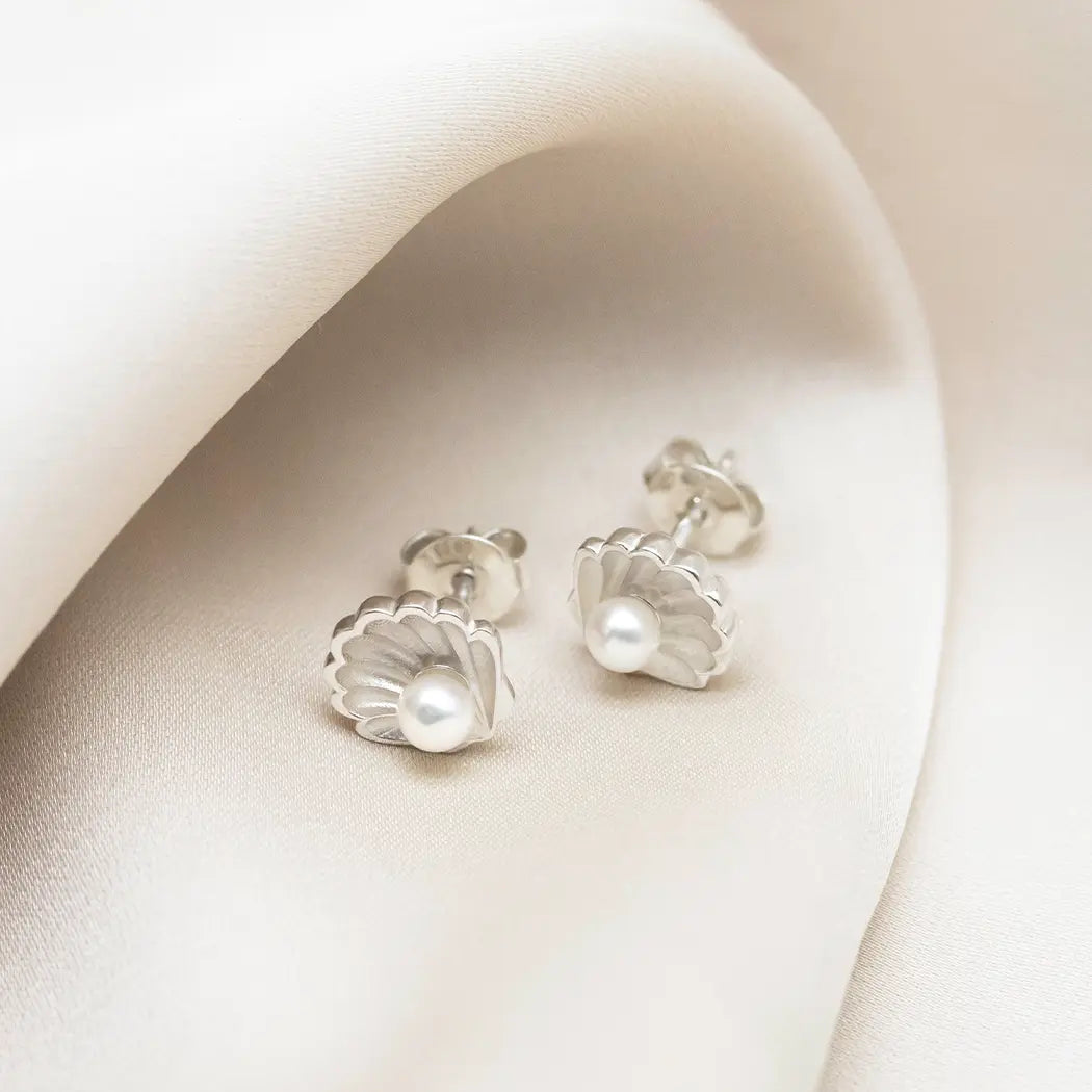 Shell and Pearl Stud Earrings