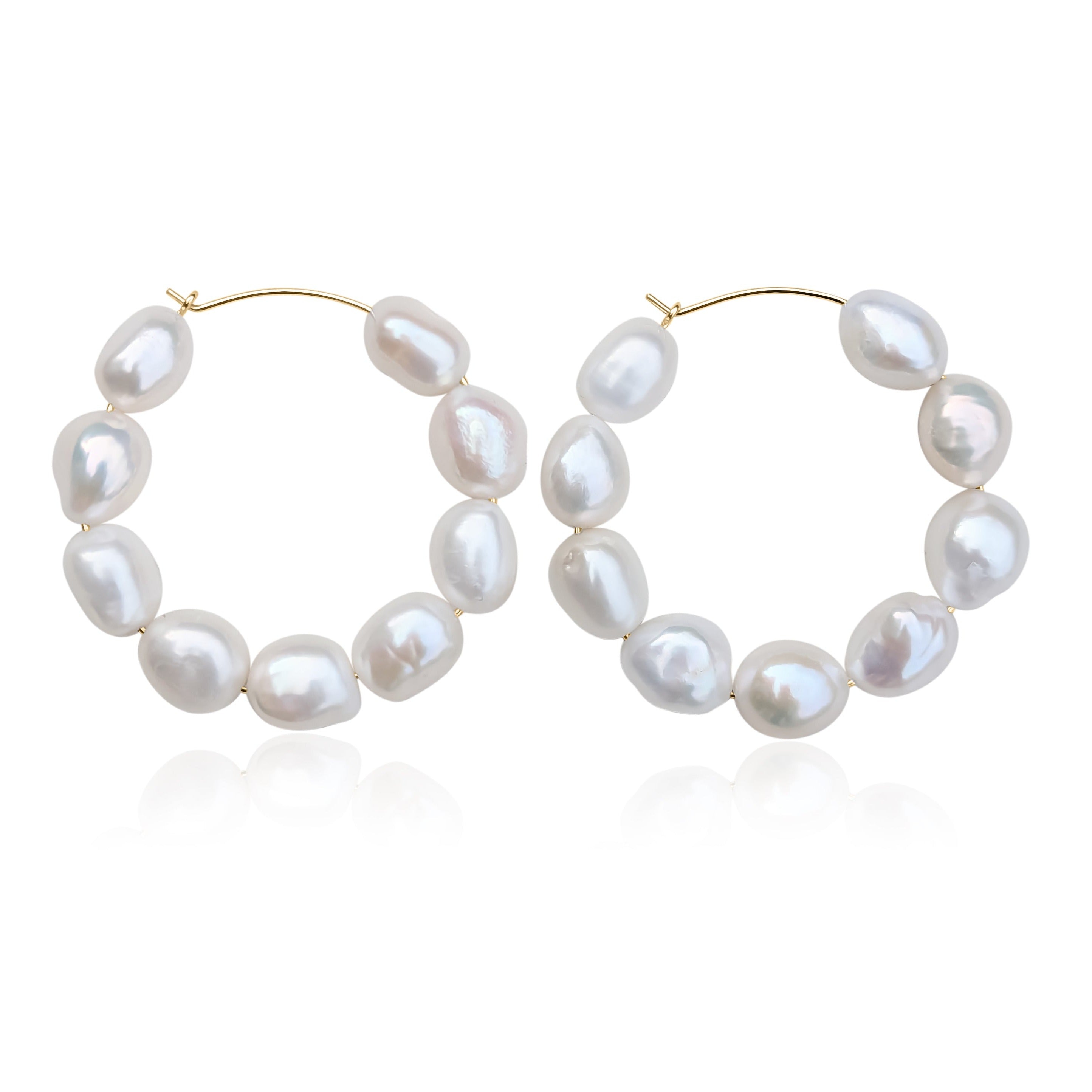 Large Baroque Pearl Wire Hoop Earrings - Kiri & Belle