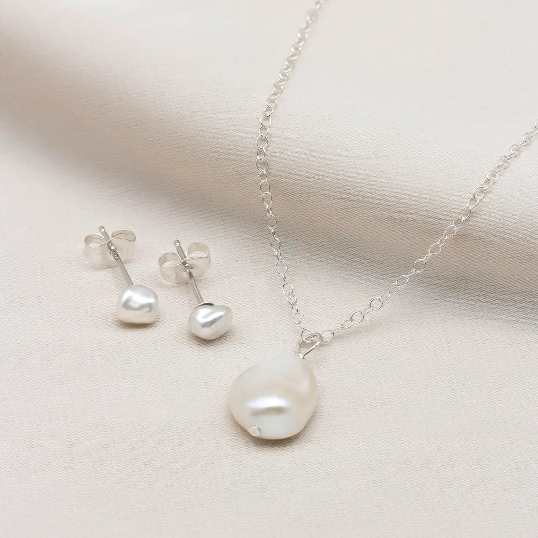 Keshi Pearl Necklace and Stud Earring Set