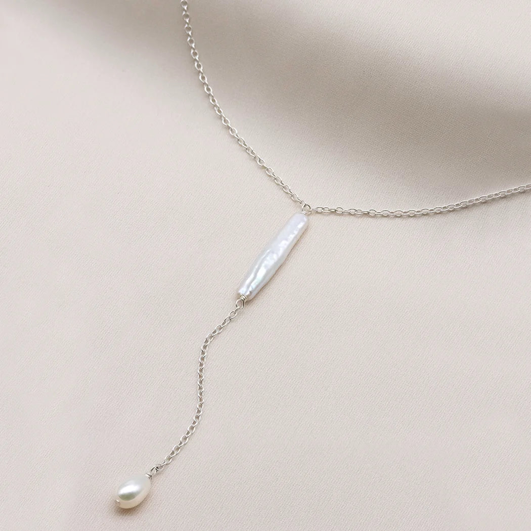 Esme Baroque Pearl Lariat Bar necklace