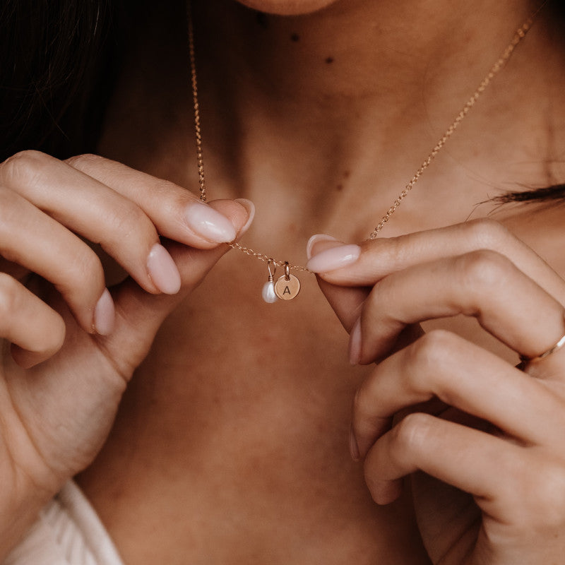 Personalised Initial Pearl Necklace with 7mm Coin