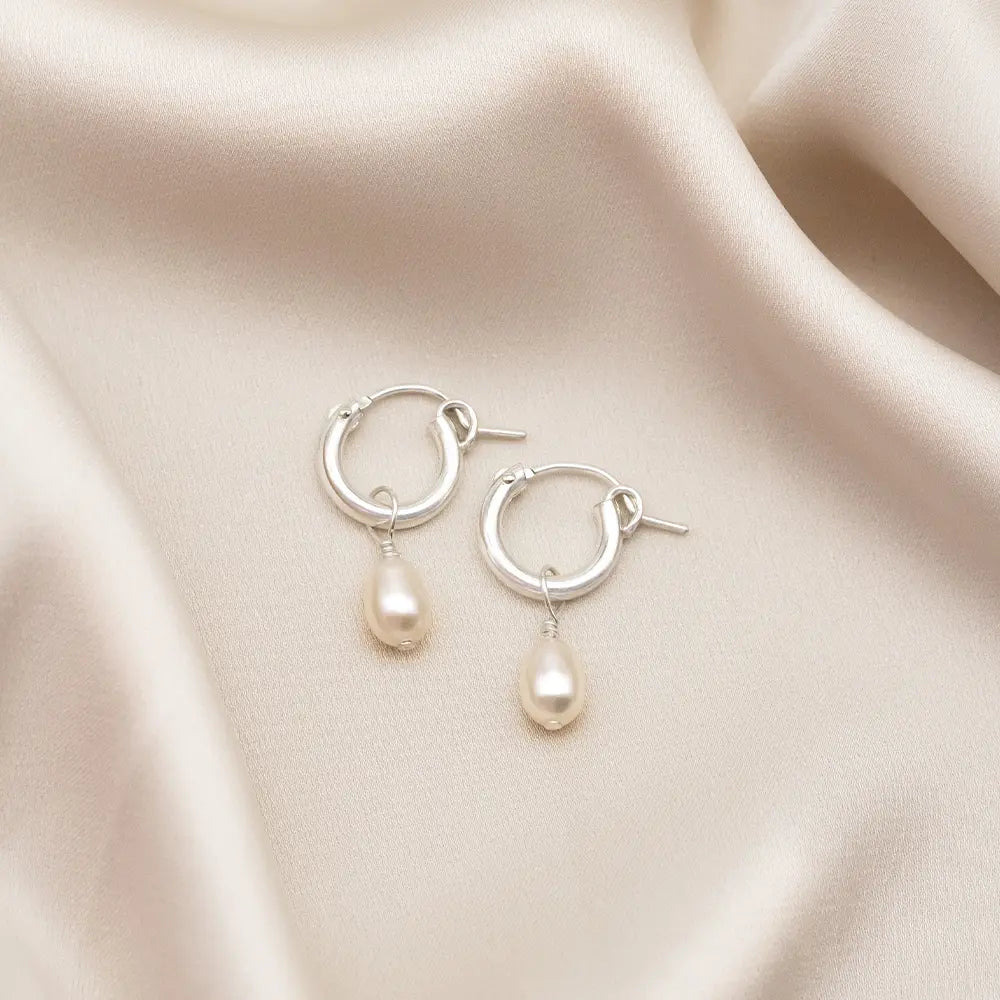 Mini Sia Pearl Hoop Bridal Earrings