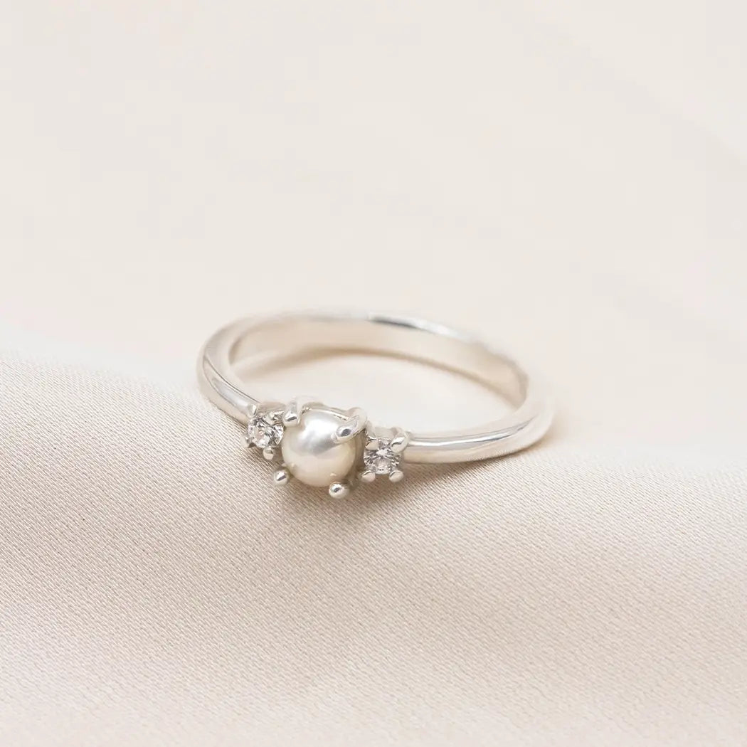 Trilogy Pearl and Moissanite Ring