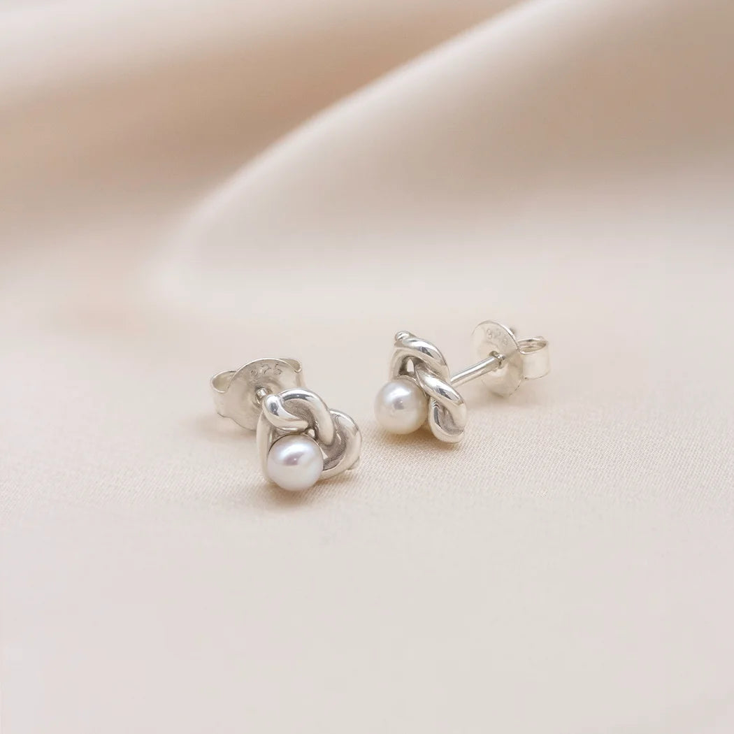 Pearl Heart Knot Stud Earrings