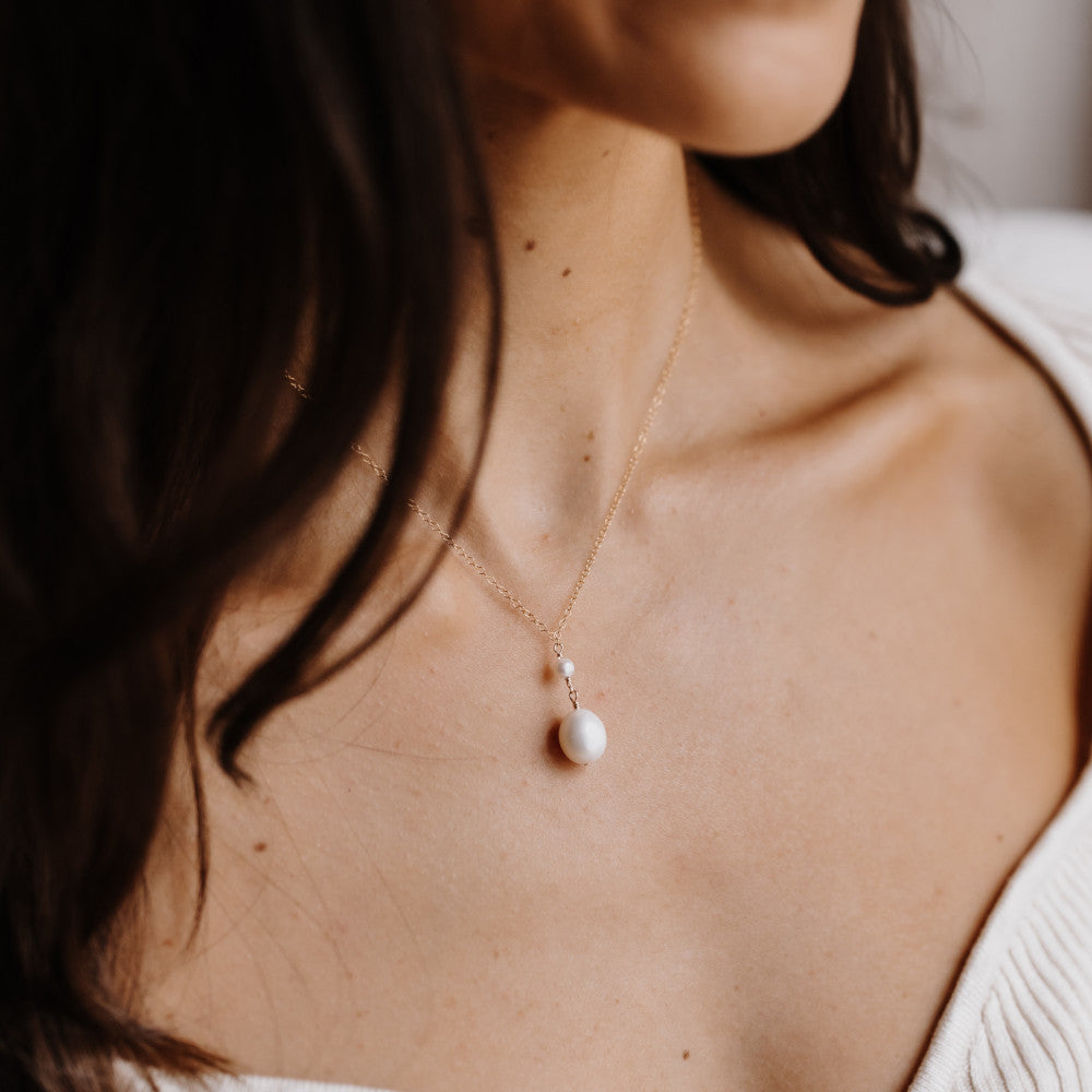 Double Pearl Drop Necklace - Athena