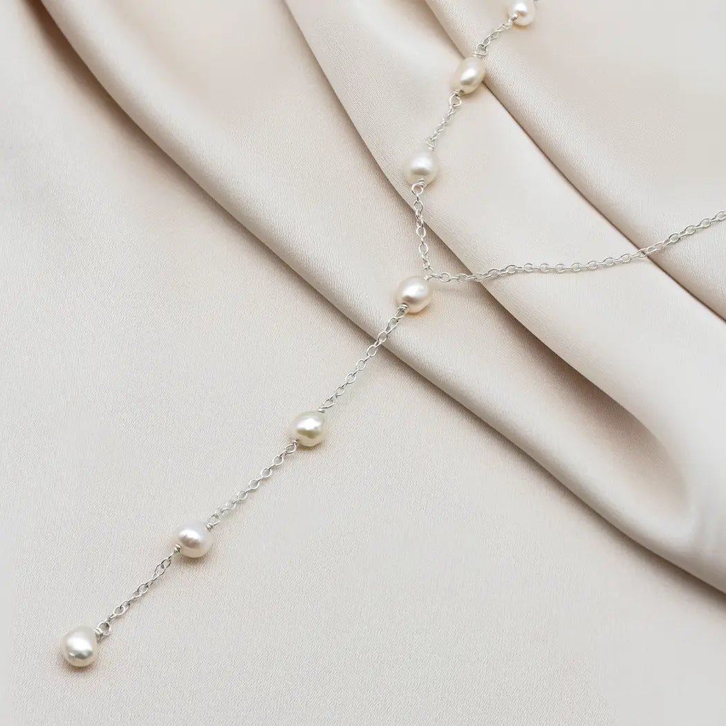 Asymmetric Lariat Pearl Necklace - Alyssa