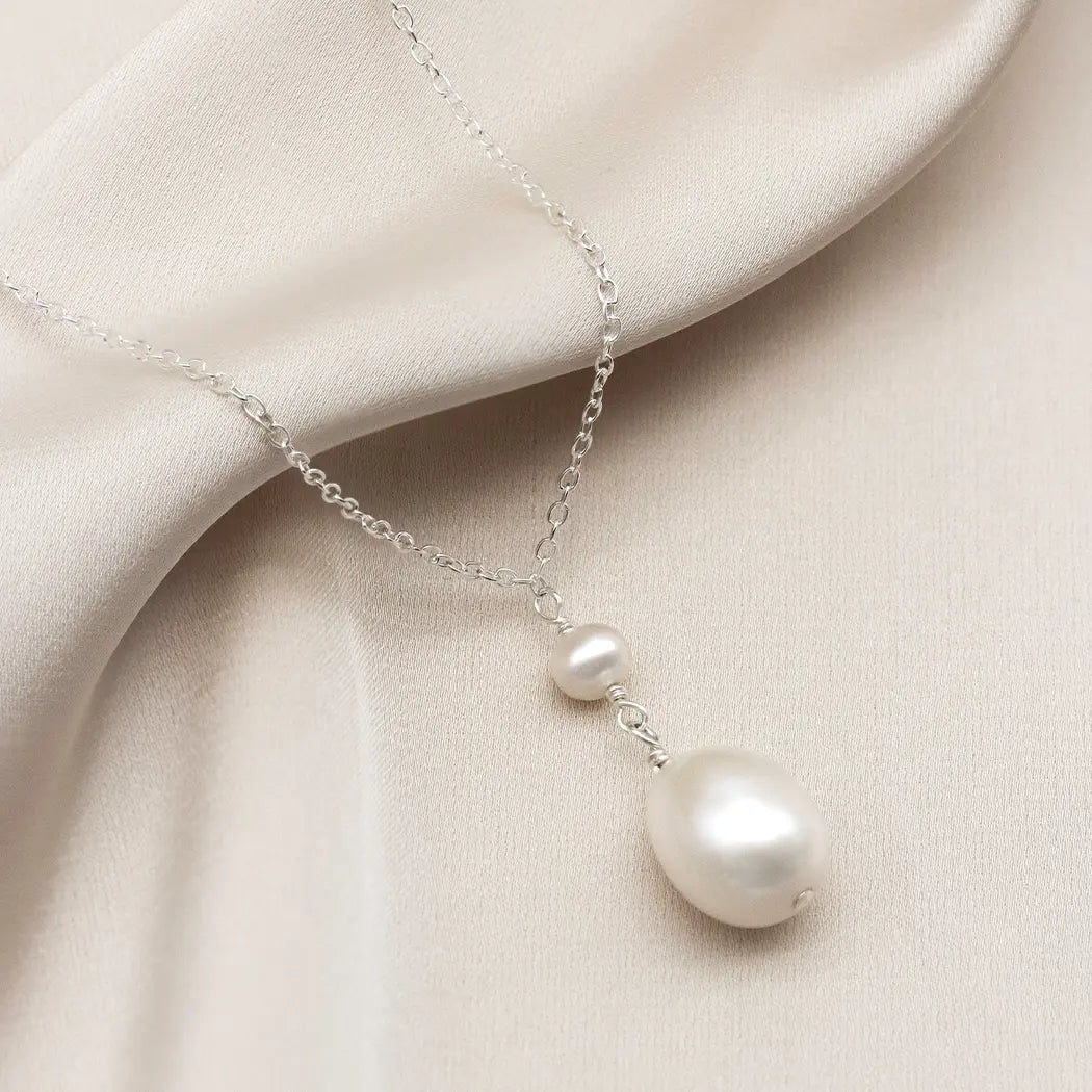 Double Pearl Drop Necklace - Athena