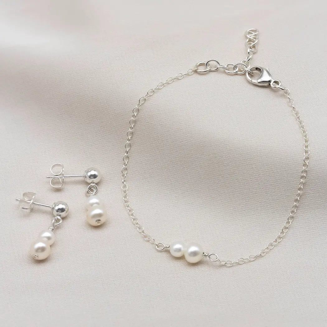 Double Pearl Bracelet and Earring Set - Sophia