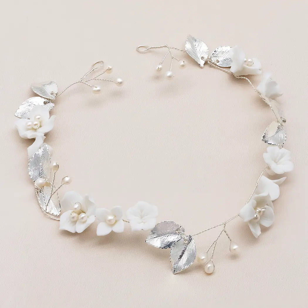 Bridal Pearl and White Flower Hair Vine