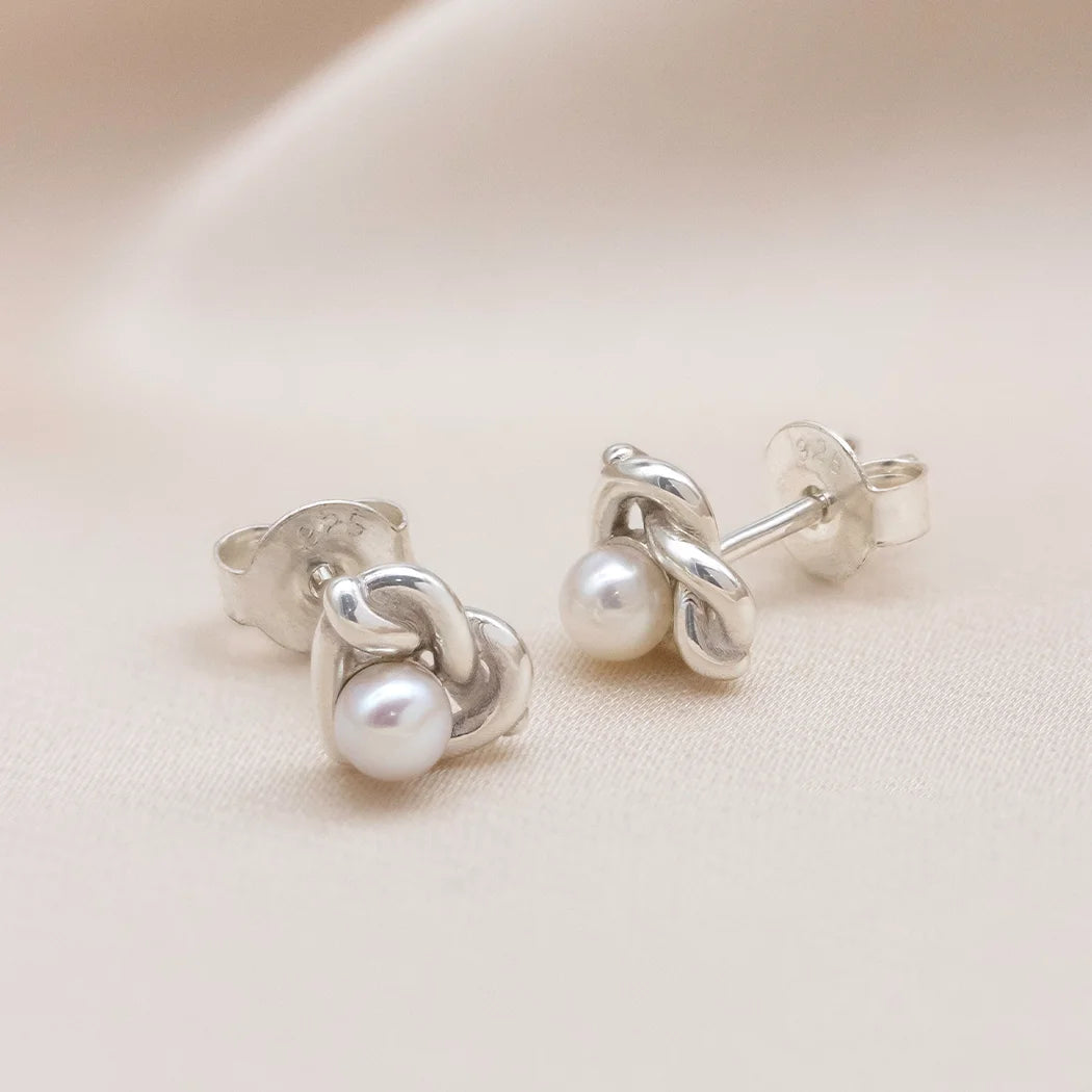 Pearl Heart Knot Stud Earrings