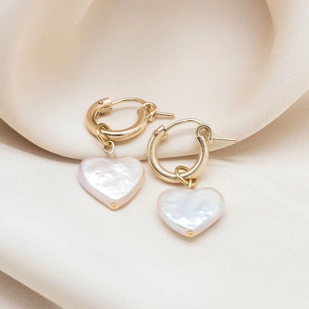 Organic Pearl Heart Hoop Earrings