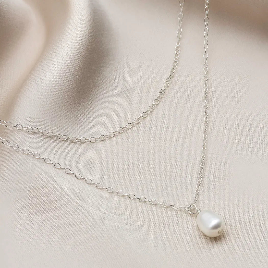 Simple Pearl Layer Chain Necklace - Margot