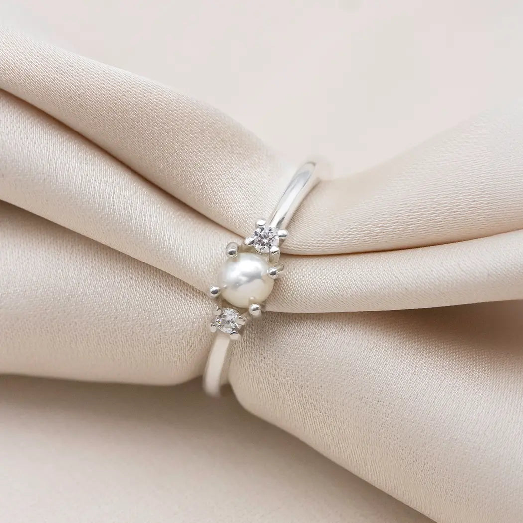 Trilogy Pearl and Moissanite Ring