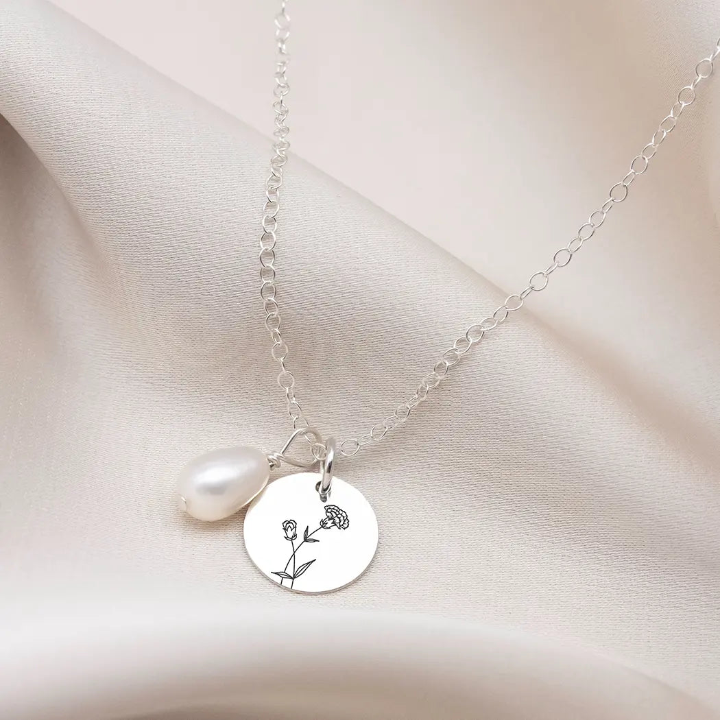 Personalised Birth Month Flower & Name Pearl Necklace