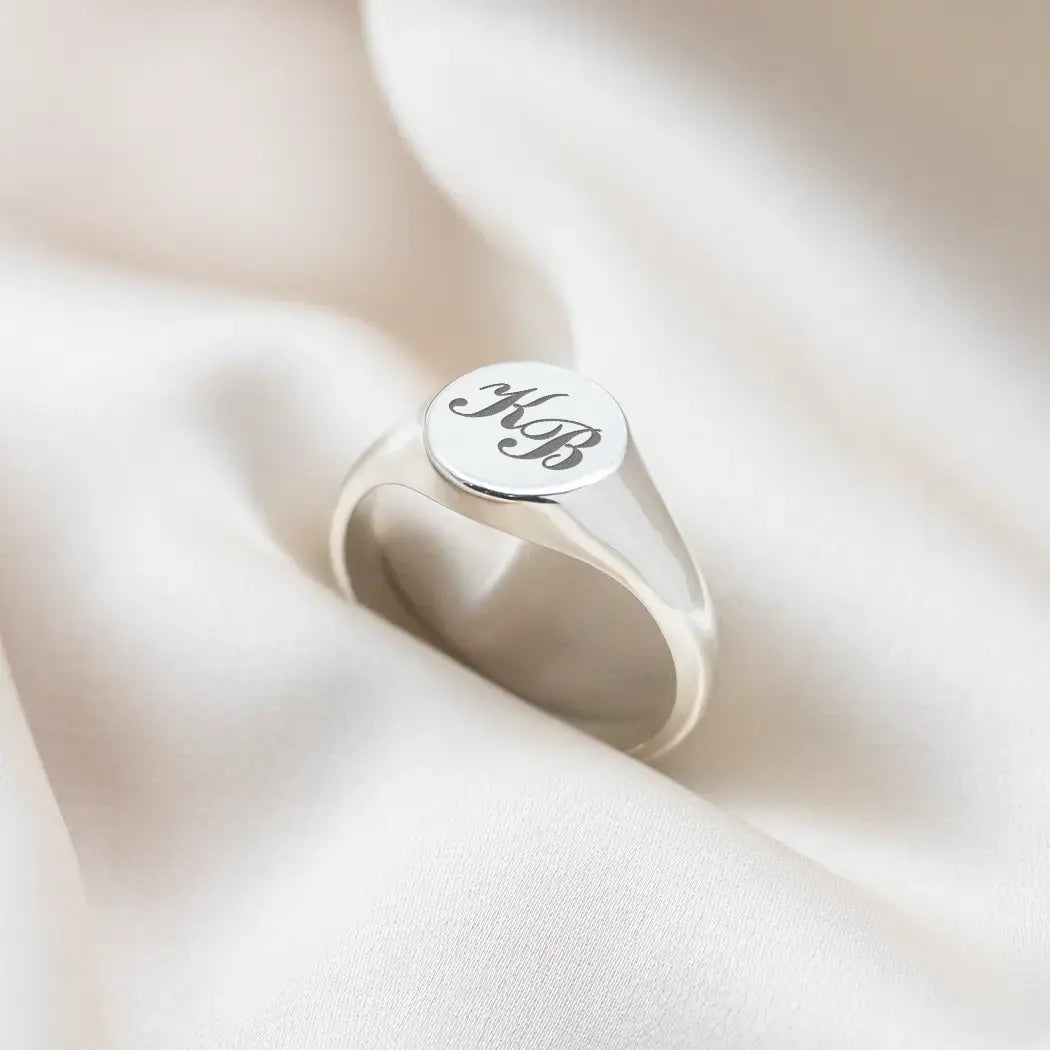 Engraved Round Two Initial Monogram Signet Ring