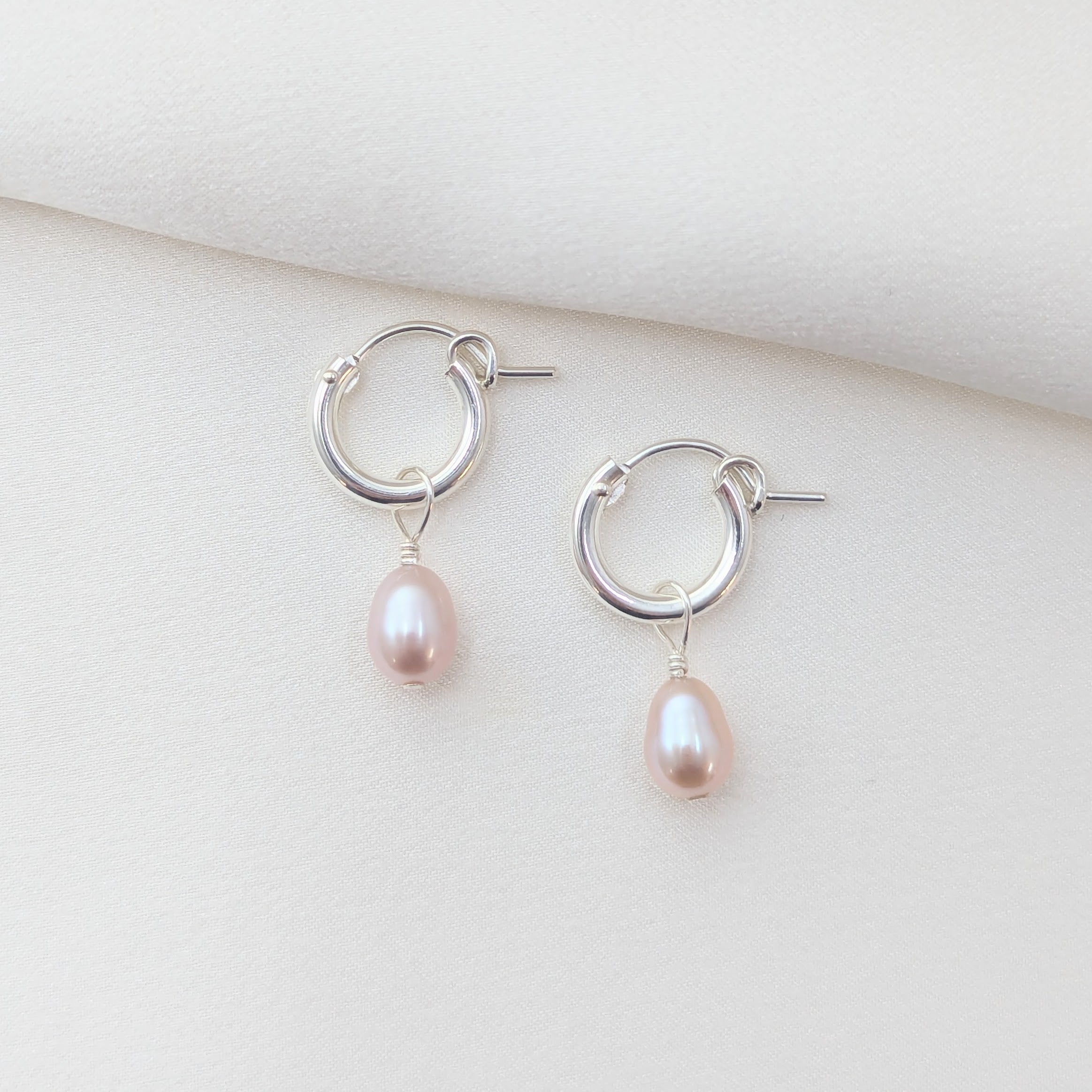 Small Pink Pearl Hoop Earrings