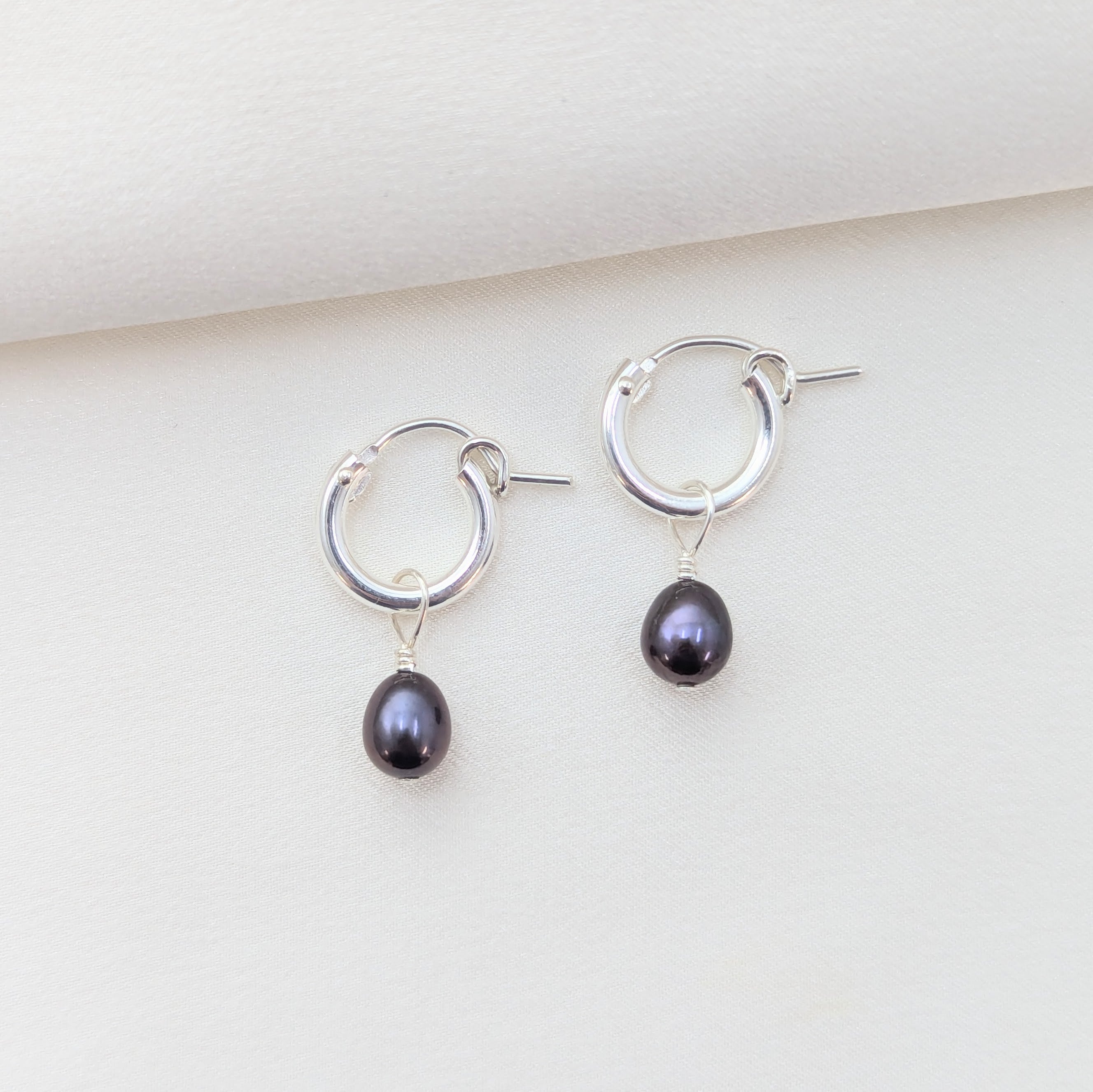 Small Black Pearl Hoop Earrings