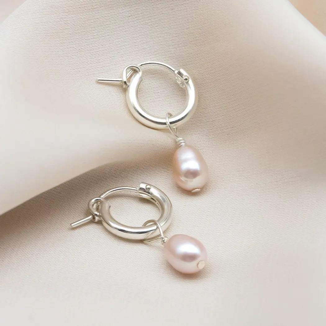 Small Pink Pearl Hoop Earrings