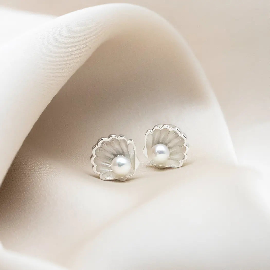 Shell and Pearl Stud Earrings