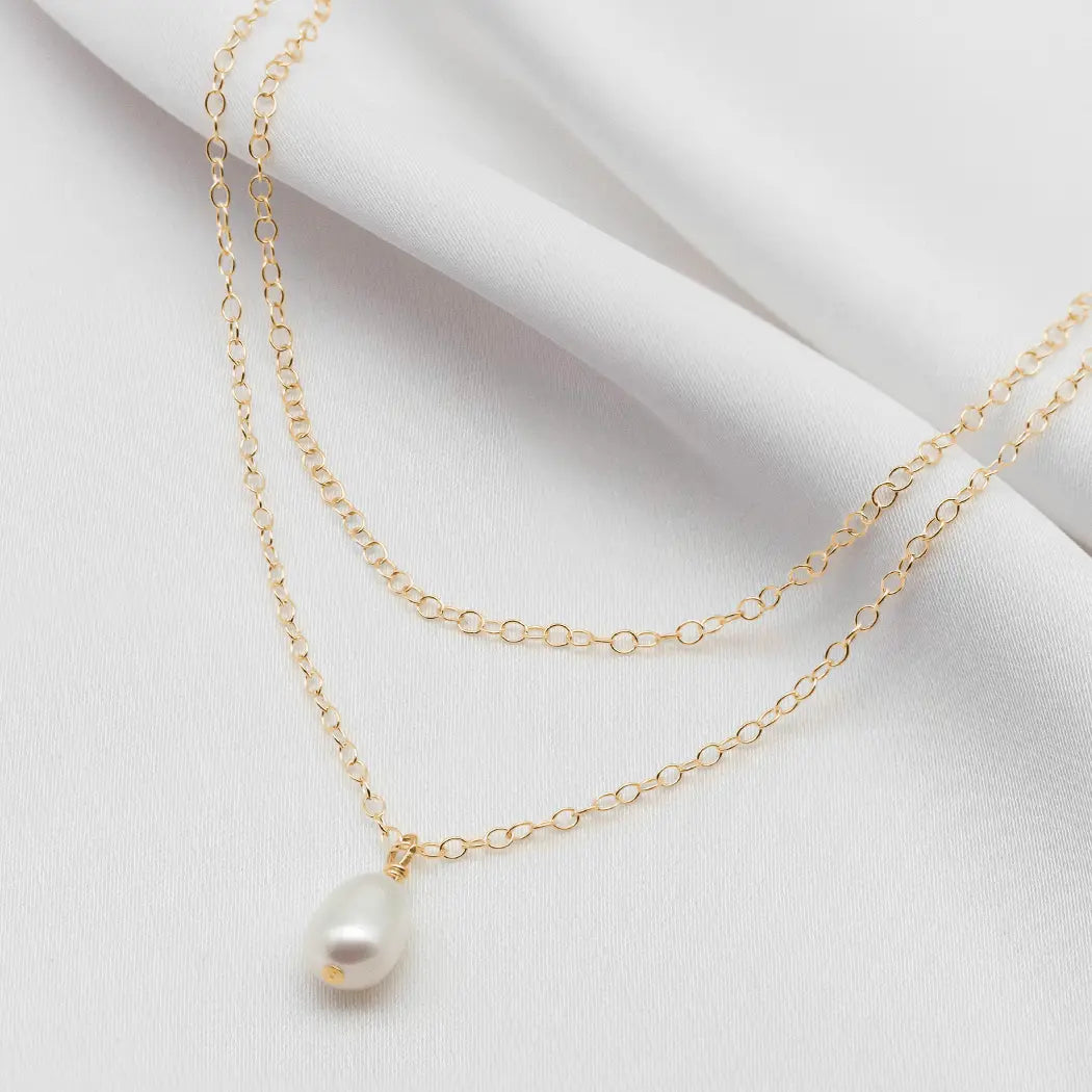 Simple Pearl Layer Chain Necklace - Margot