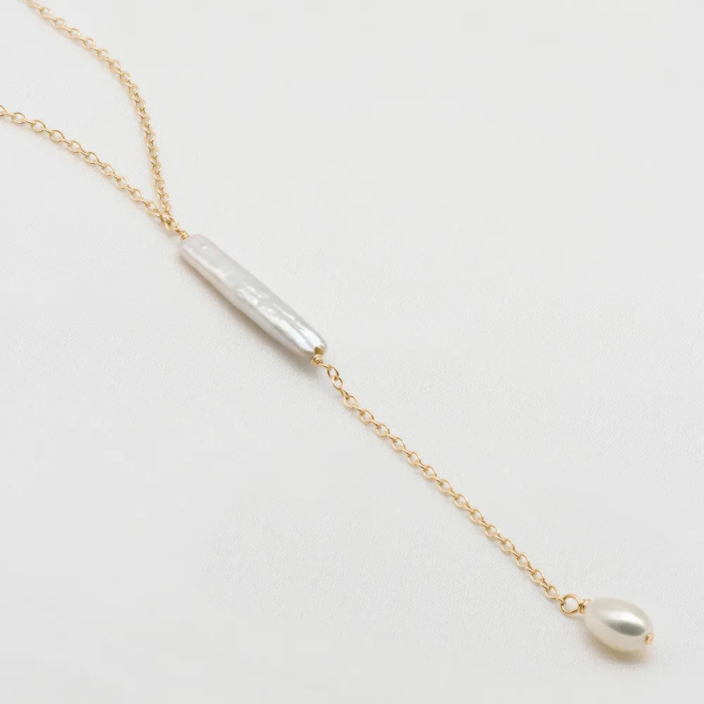 Esme Baroque Pearl Lariat Bar necklace