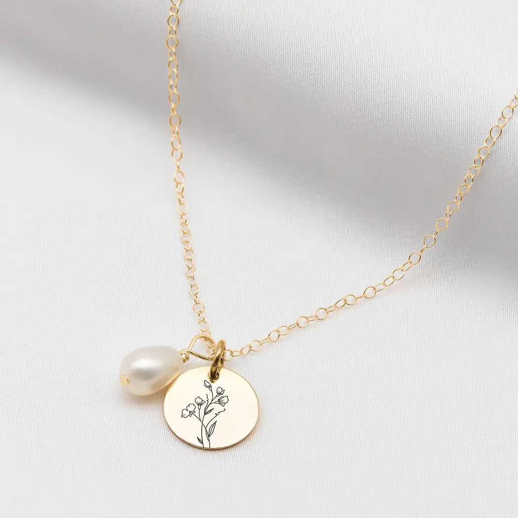 Personalised Birth Month Flower & Name Pearl Necklace