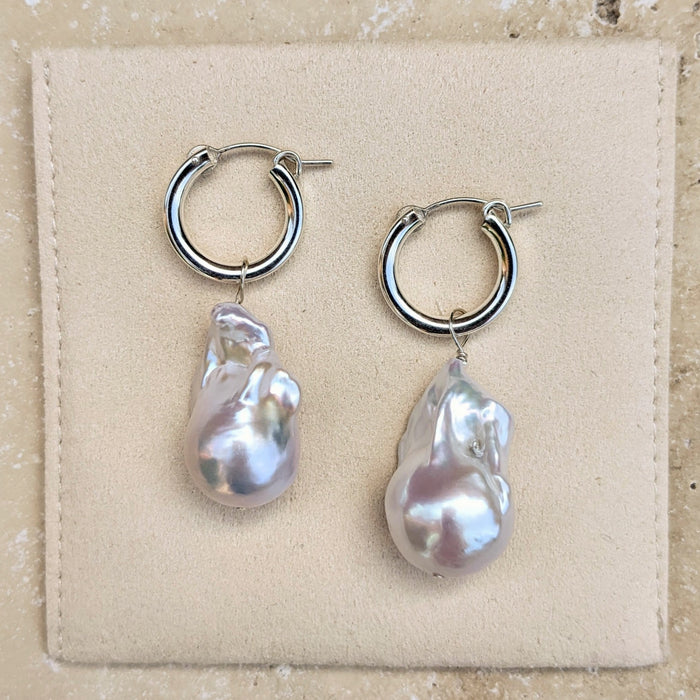 Large Baroque Pearl Hoop Earrings - Kiri & Belle