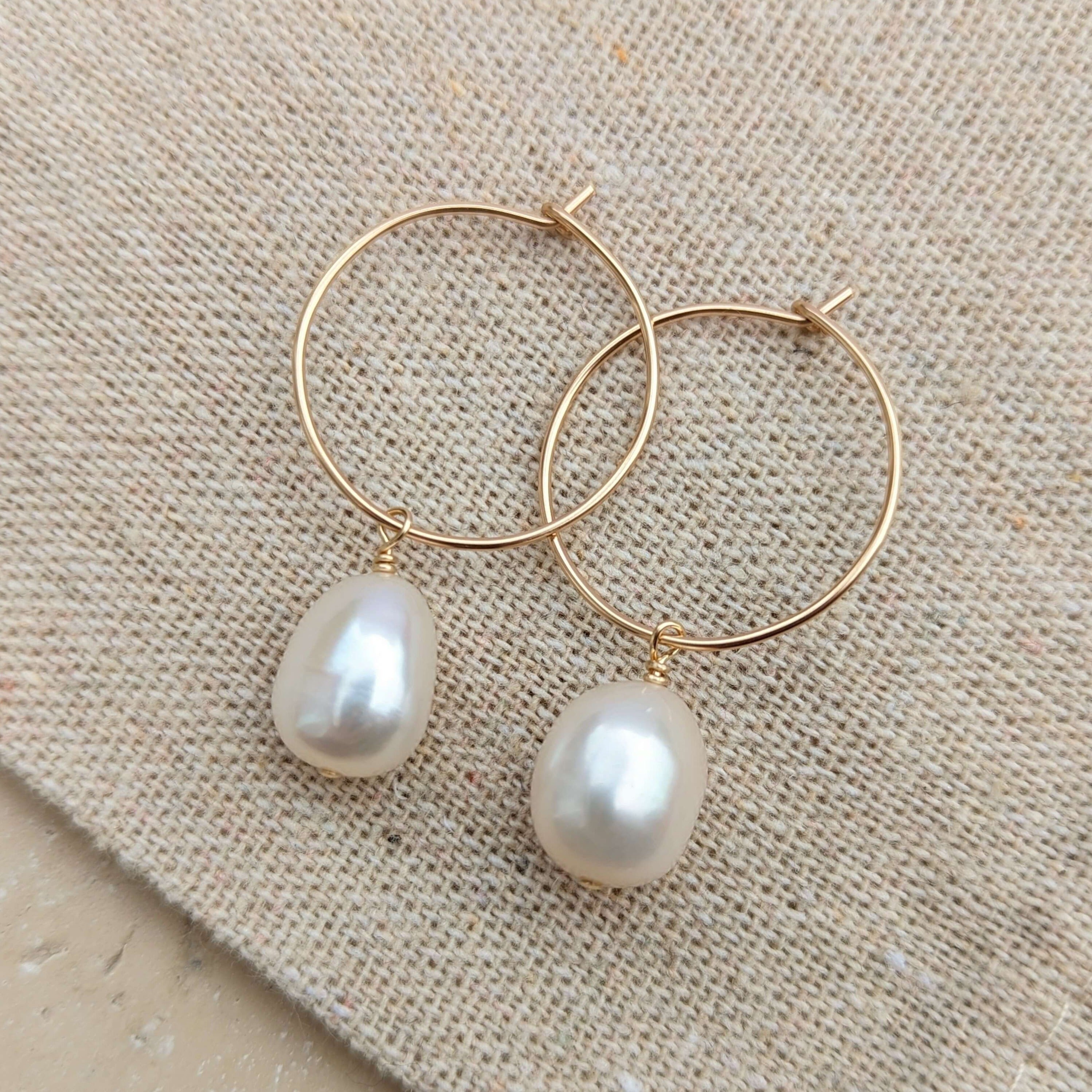 Thin Hoop Pearl Drop Earrings - Modern Classics - KIRI & BELLE